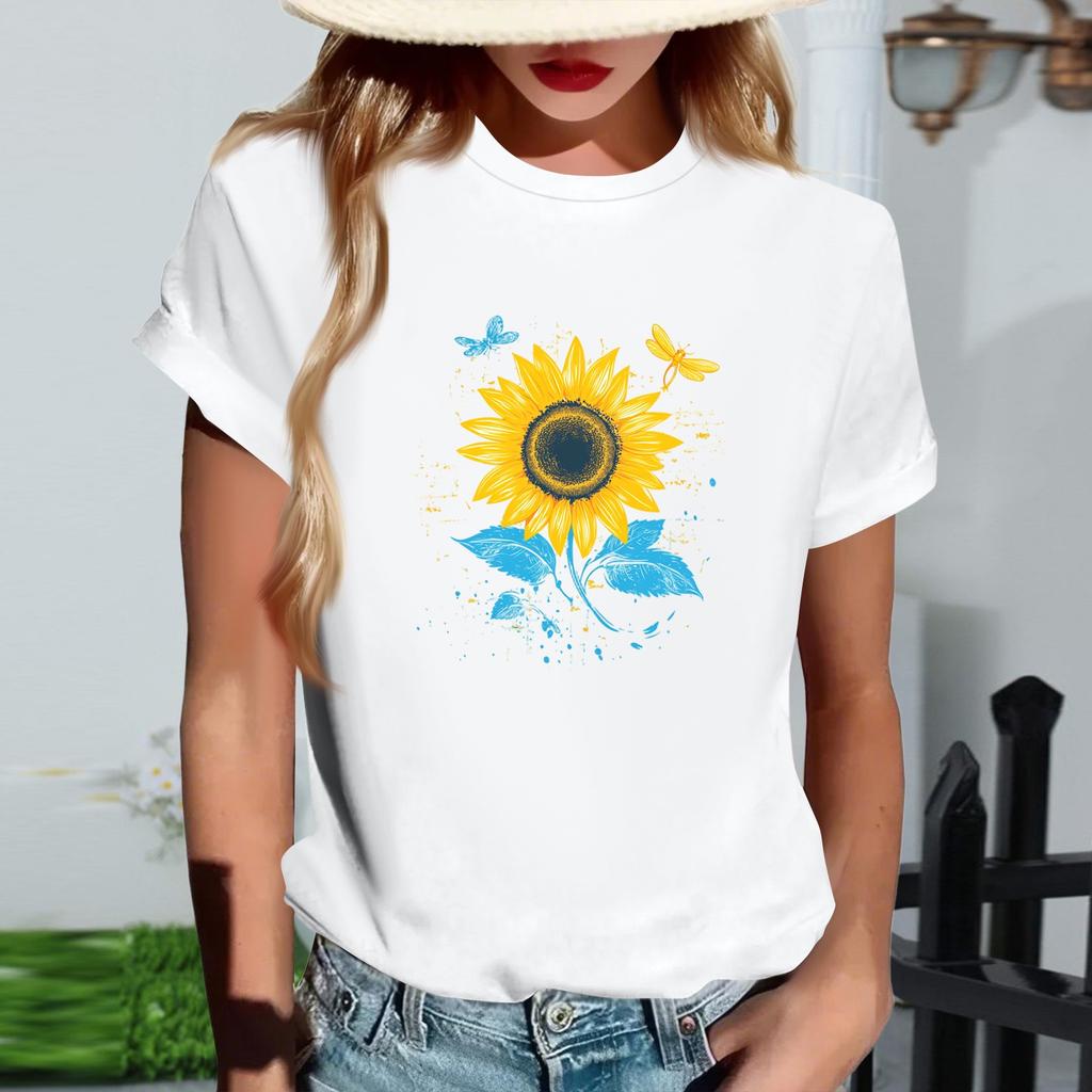 Женская модная футболка с круглым вырезом, повседневная, с ретро-принтом, с короткими рукавами