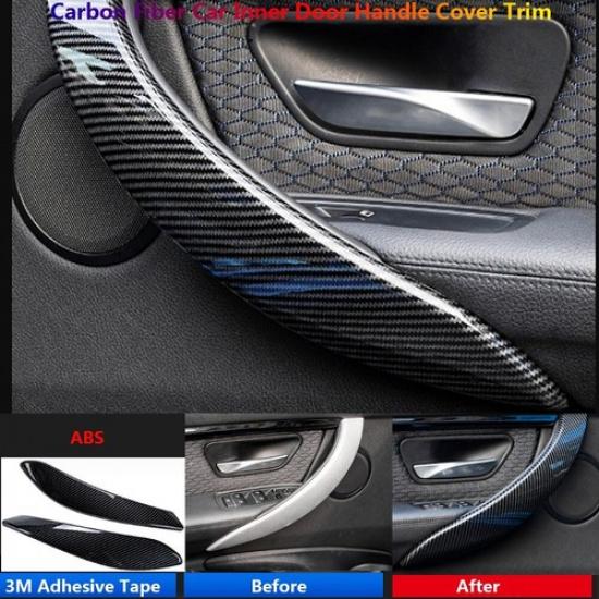 2x Carbon Fiber Car Inner Door Handle Sleeve Cover Trim For BMW 3 Series F30 F34