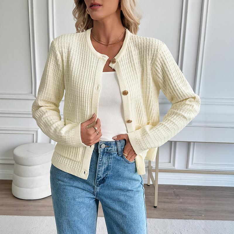Новый осенне-зимний повседневный кардиган на металлических пуговицах в корейском стиле, однотонный свитер-куртка для женщин