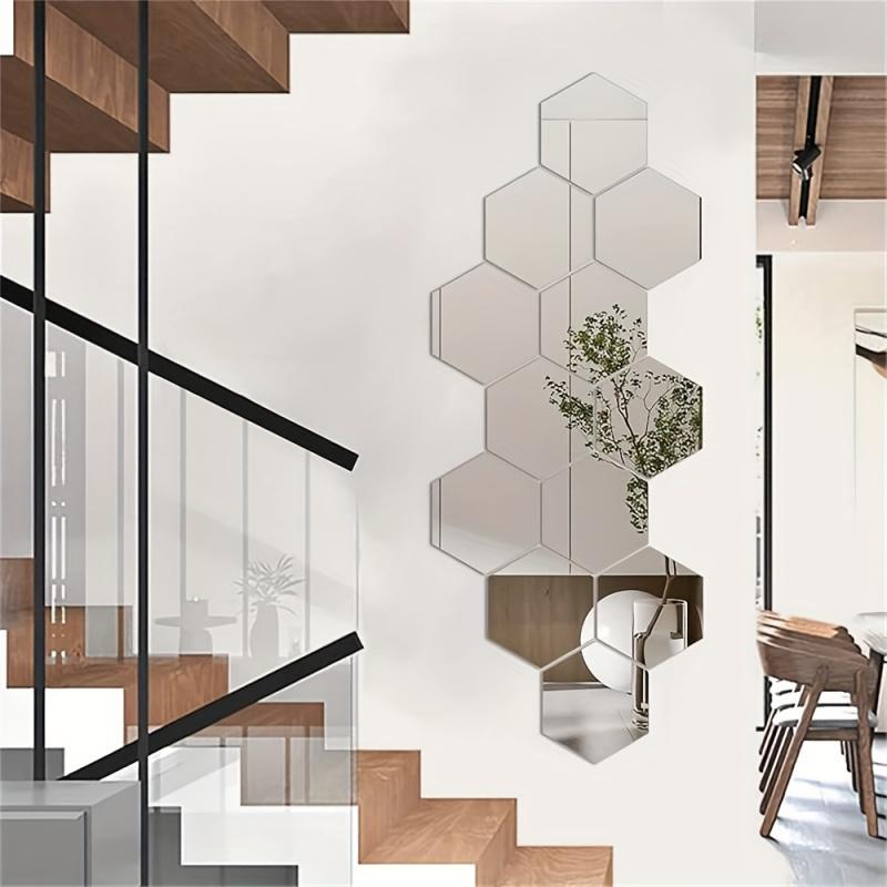 DIY Removable Hexagonal Mirror Wall Stickers - 12PCS/Lot Geometric Solid, Built-in Adhesive, Home Decoration