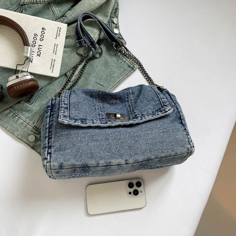 Винтажная джинсовая сумка Женская цепочка на плечо Сумка-тоут большой вместимости для поездок на работу