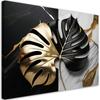 Canvas Print, Monstera Gold and Black On White and Black Background