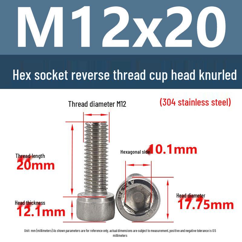 Yigu Yigu 304 Stainless Steel Reverse Thread Knurled Hex Socket Cup Head M6-M12 Screws