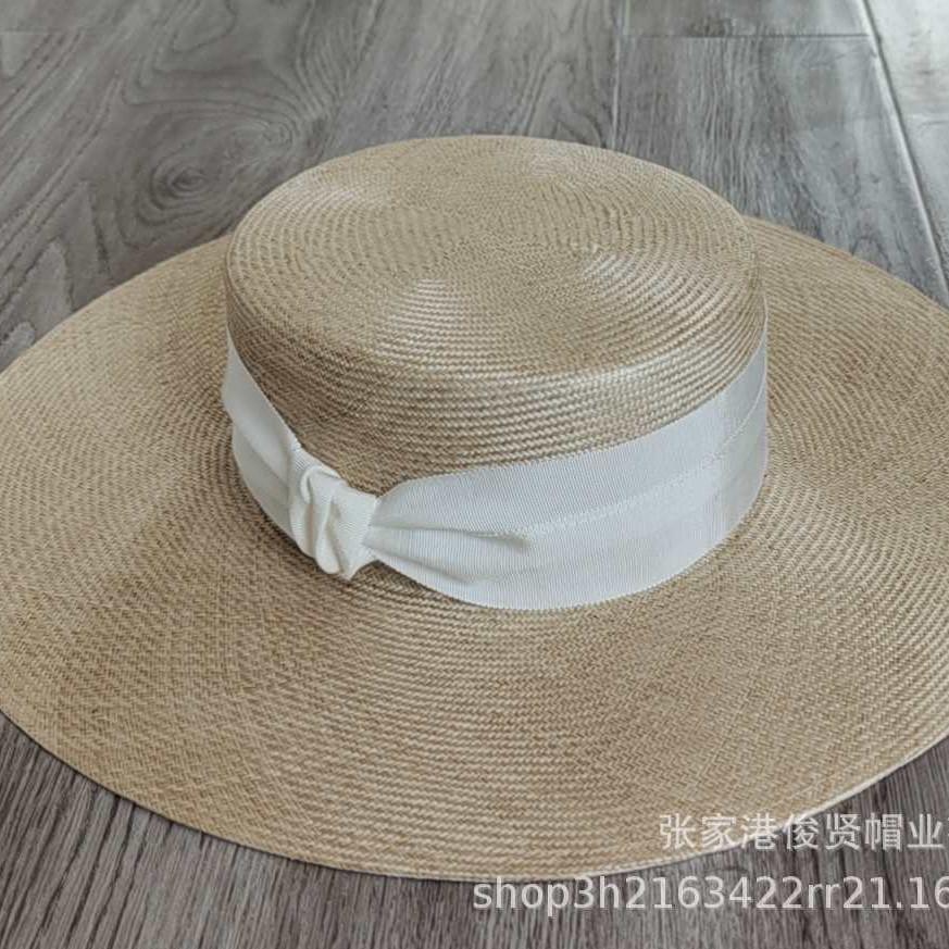 European and American new summer F hemp flat top bow webbing straw hat outdoor beach photo hat women