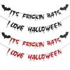 Halloween Glitter Paper Latte Flower Halloween Black Bat Flag Banner Custom Glitter Flag
