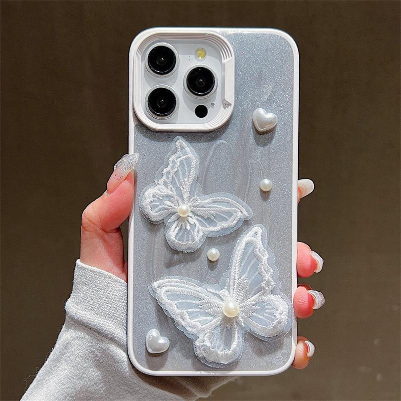 Роскошный сетчатый чехол с жемчужной бабочкой для iPhone 15 Pro Max 14 Plus 13 12 11 Pro, защитный чехол для девочек