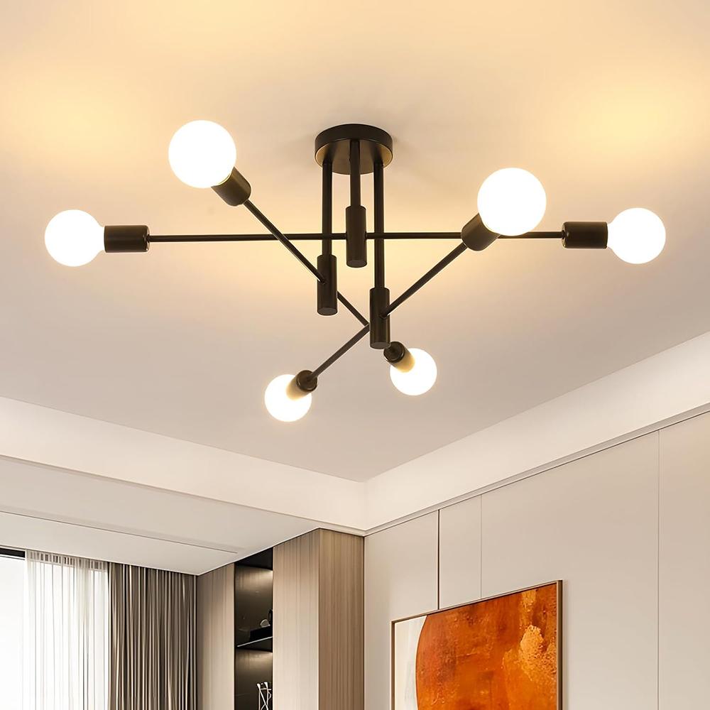 Винтажная индустриальная люстра, потолочный светильник с 4 патронами E27, черный ретро потолочный светильник для спальни, гостиной, столовой(Без лампочек)