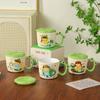 Пара Мультяшная Керамическая Кружка с Крышкой и Ложкой Чашка Девушка Высококачественная Для Дома Офиса Завтрака Чашка для Воды Кофейная Кружка