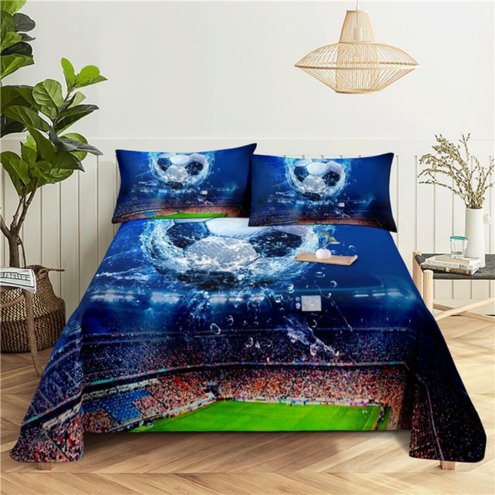 Комплект простыней для футбола Мультяшная цифровая печать Полиэстер Простыня и наволочка 2/3 шт. Постельное белье для мальчиков, подростков, детей