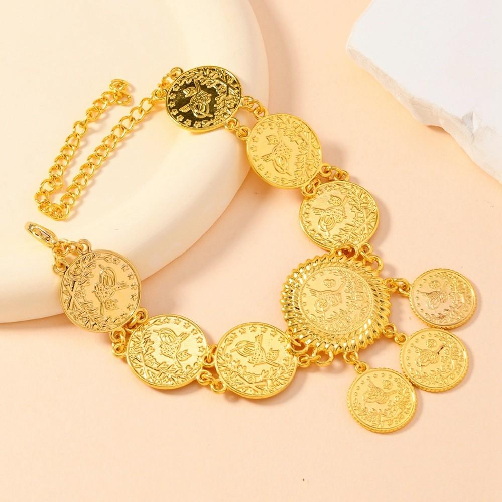 Gold Alloy Luxury Coin Anklet Women Fashion Accessory With Tassel Dangle Design