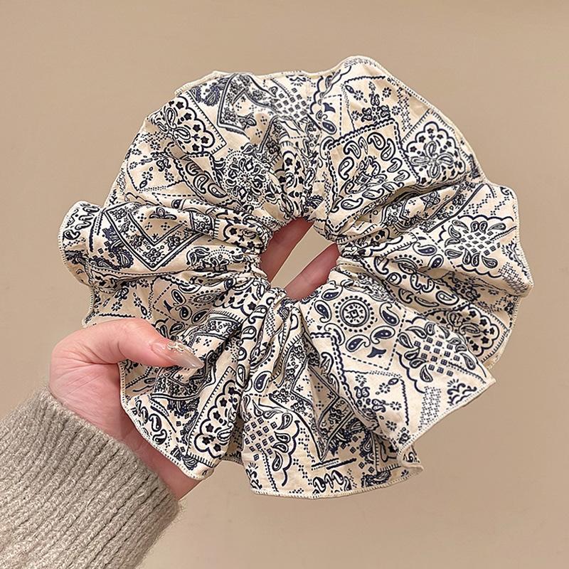 Fabric Retro Literary Printing Large Intestine Hair Band Fashionable Versatile Design Hair Rope Large Tied Hair Lazy Hair Accessories
