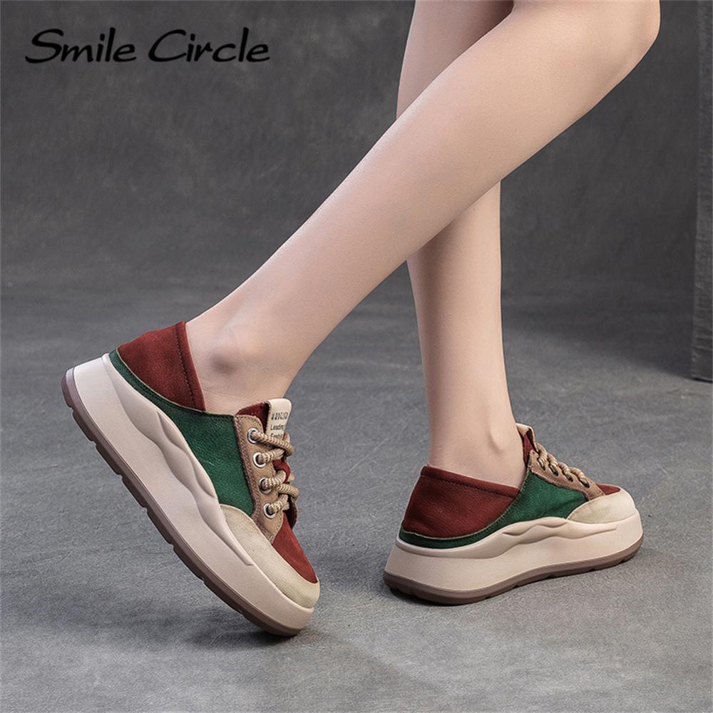 Женская обувь из натуральной кожи с толстой подошвой, низкая обувь на плоской подошве, модная удобная повседневная обувь