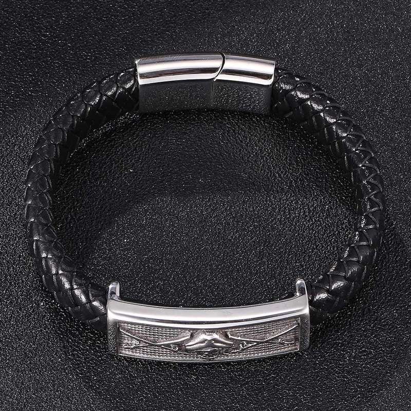 Мужские браслеты из нержавеющей стали с черепом, черные кожаные браслеты для рук, аксессуары для браслетов в стиле панк