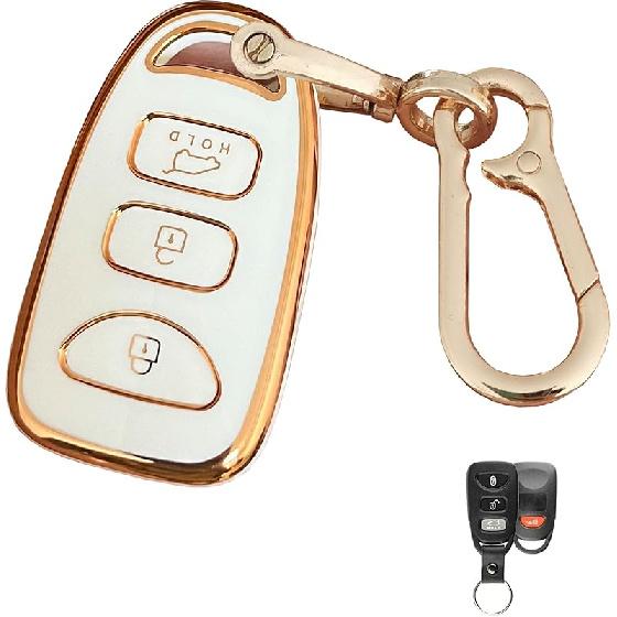 Чехол для брелока Hyundai Smart Key с брелоком Подходит для Hyundai Elantra Sonata Kia Forte Optima Spectra Кейс для ключа (4-кнопочный-розовый)