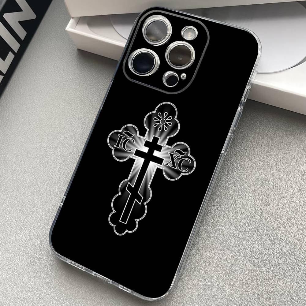 Orthdox Cross Icon Transparent Back Phone Case For iPhone 17 16 15 13 12 11 14 Pro Max Mini Plus Silicone Bumper