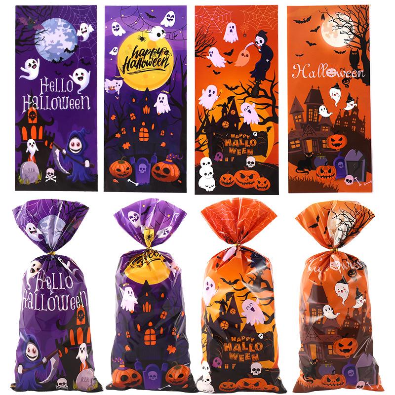 50 шт. подарочный пакет для конфет на Хэллоуин, пакет для печенья, пластиковые пакеты для упаковки закусок, украшения для вечеринки на Хэллоуин