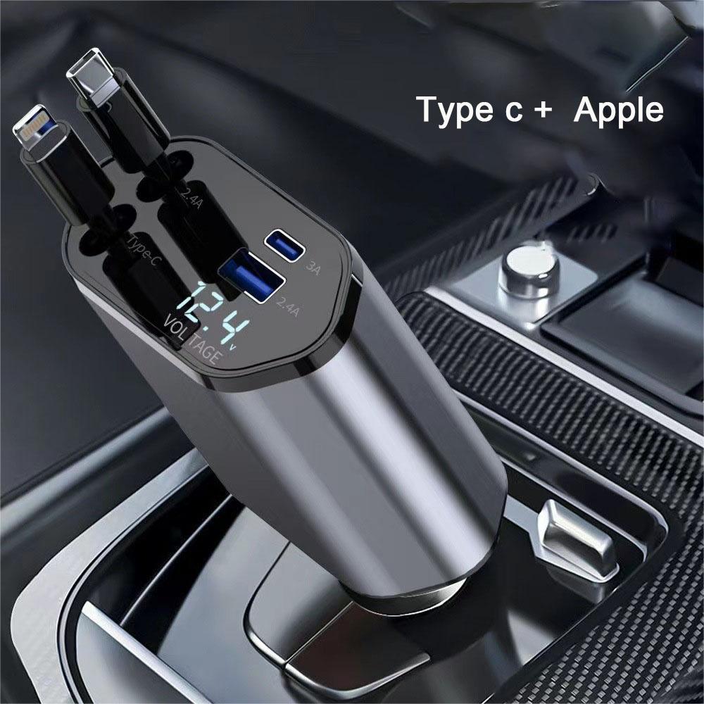 Car Charger Adaptor 120W Fast Charge USB Type C Fast Charger Cable with Retractable Cords Fit for iPhone 16/15/14/13/12 Samsung