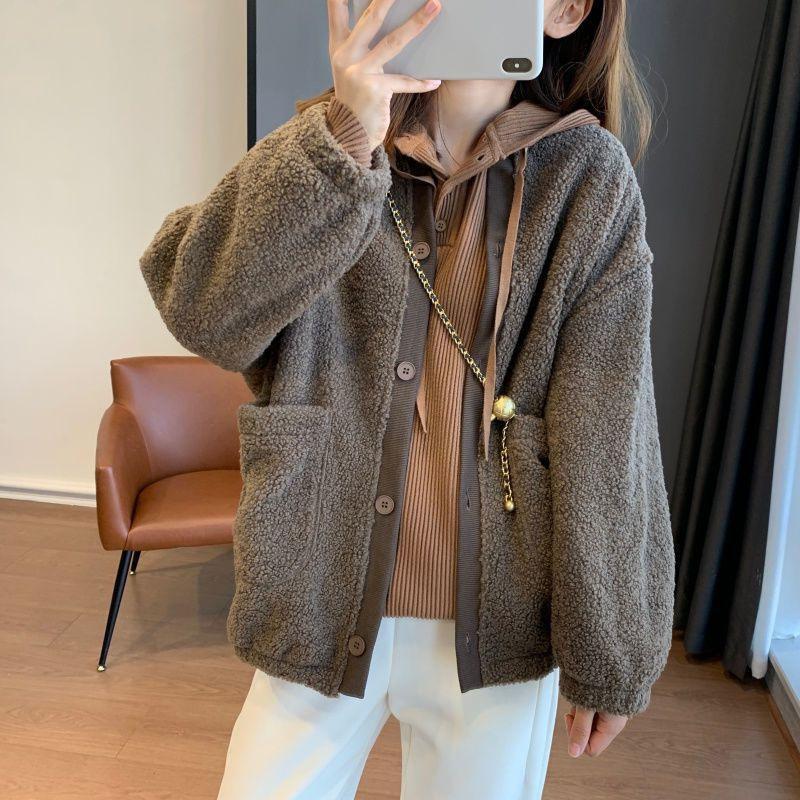 Женский oversized флисовый кардиган на пуговицах, свободный, с длинным рукавом, повседневный, теплый, верхняя одежда, осень, зима
