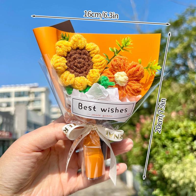 Valentine'S Day Mini Bouquet Artificial Rose Flowers Handmade Crochet Flower Bouquet Christmas Wedding Party Gifts Home Decor