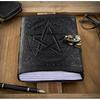 Handmade Wicca Leather Journal Black Pentagram Diary Cotton Paper For Poetry