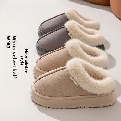 Хлопковые тапочки для женщин, Зимние домашние, На толстой подошве, Противоскользящие, Сумка для верхней одежды с теплыми и плюшевыми хлопковыми тапочками для мужчин