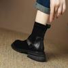 Krazing Pot Flock Autumn Winter Shoes Vintage Thick Heels Western Boots Metal Decoration Slip On Round Toe Keep Warm Ankle Boots