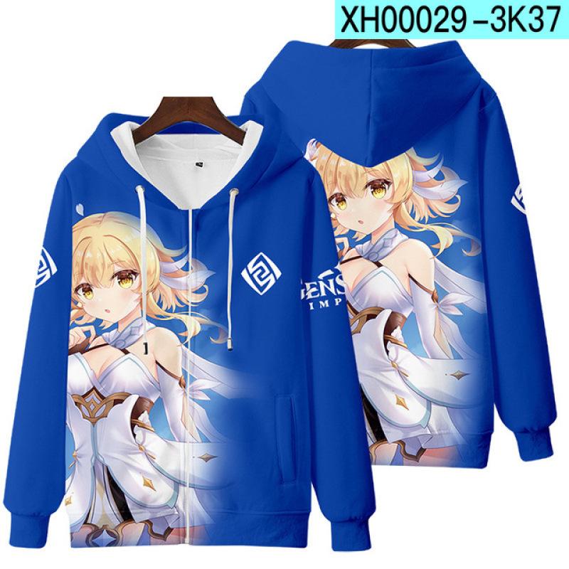 Genshin Impact Косплэй костюм Mona Kaeya Klee Diluc Venti Paimon Zhongli Keqing Ganyu унисекс 3D одежда на молнии с капюшоном