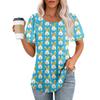 Ladies' Easter Printed Casual Pleated Round Short Sleeved T-shirt Top