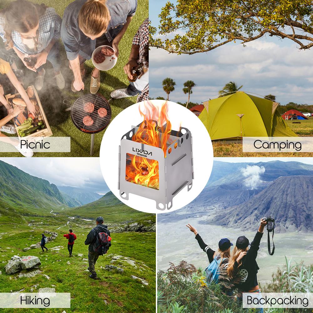Lixada Портативная походная титановая плита, легкая складная дровяная печь, карманная уличная плита