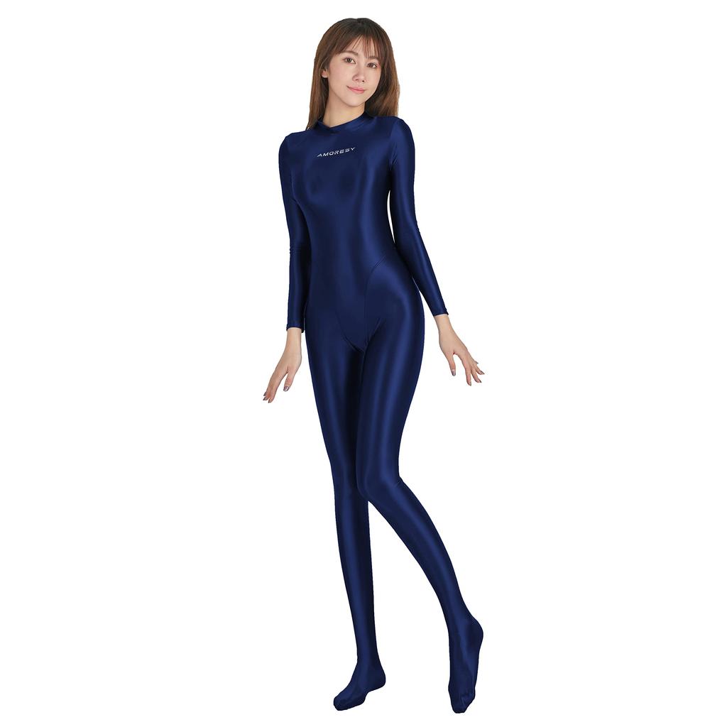 AMORESY Сексуальный Косплей Супер Костюм Облегающий Купальник, Колготки с Полным Покрытием Сверхглянцевые, Леггинсы, Чулки, Эластичный, Тянущийся, Гладкий, (ВМС, М)