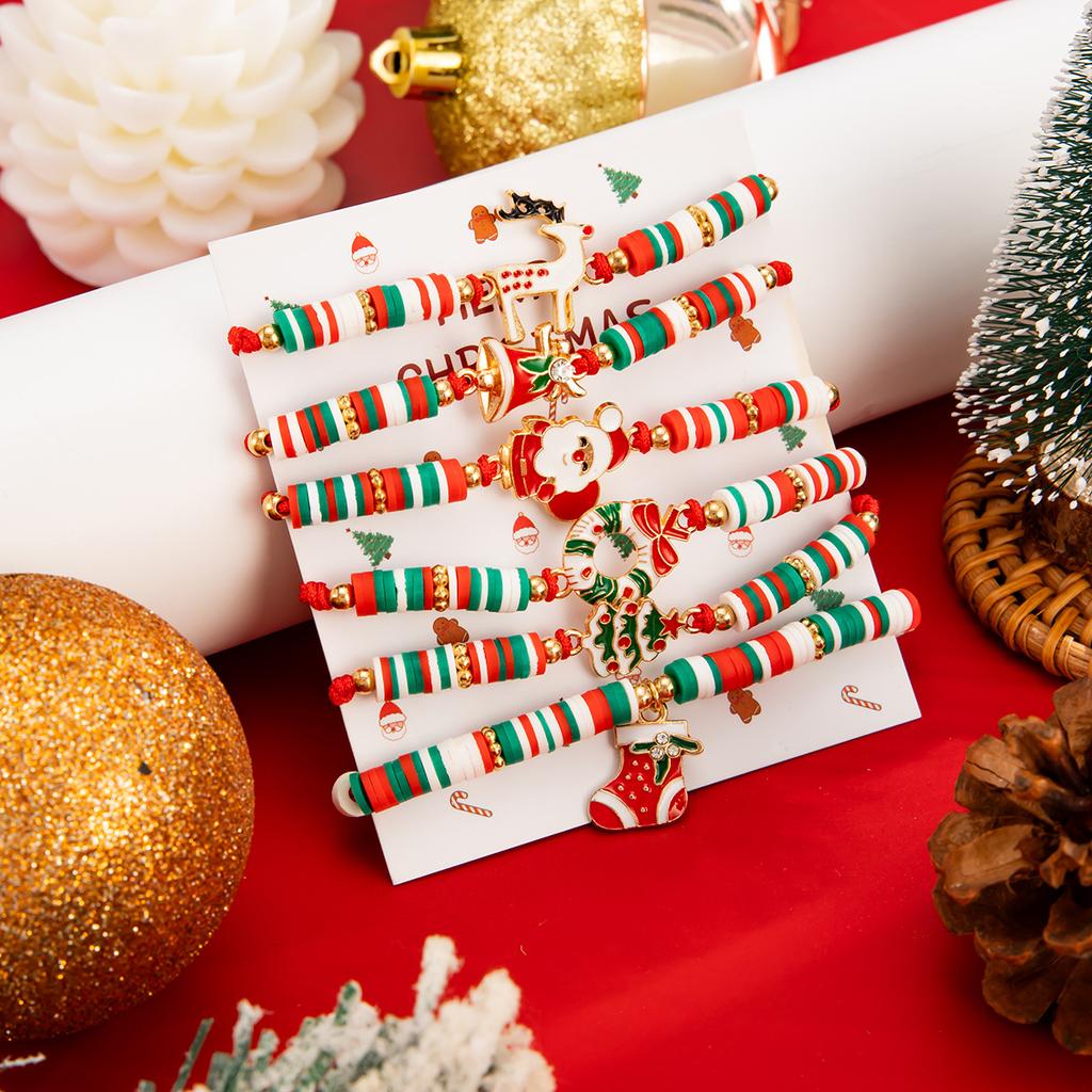 Креативный Рождественский Браслет Снеговик с Оленем INS Полимерная Глина Бусины Регулируемый Плетеный Ручной Ювелирный Изделие для Женщин Девушек Праздничный Подарок Аксессуары