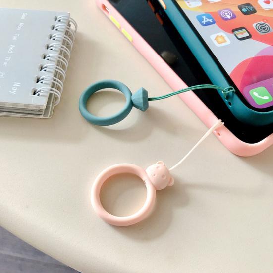 2 шт. Универсальный мультяшный силиконовый держатель для телефона в форме диска с кольцом для пальца и шнурком