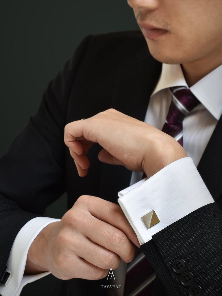 Набор запонок в виде булавки для галстука, сделано в Японии, латунь, геометрическое серебро [Tabarat], мужские