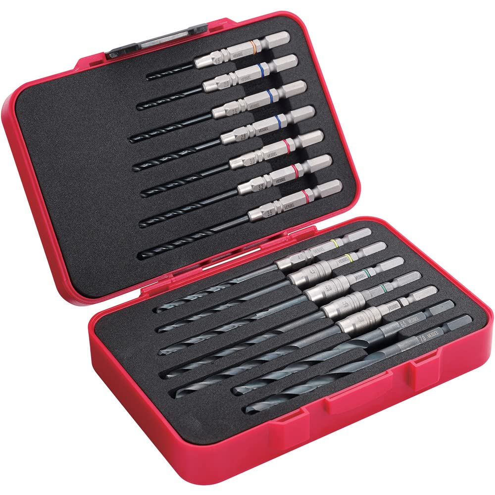 VESSEL Metalworking Drill Bit in dedicated AMD14S Set, 14-piece, box,