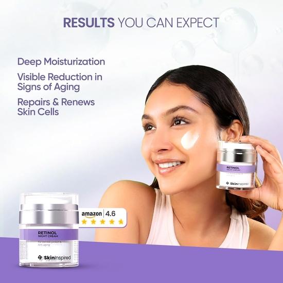 Ночной крем SkinInspired Retinol от морщин и против старения | Легкий крем от пигментных пятен, тонких линий и морщин | Крем против старения | 50 г