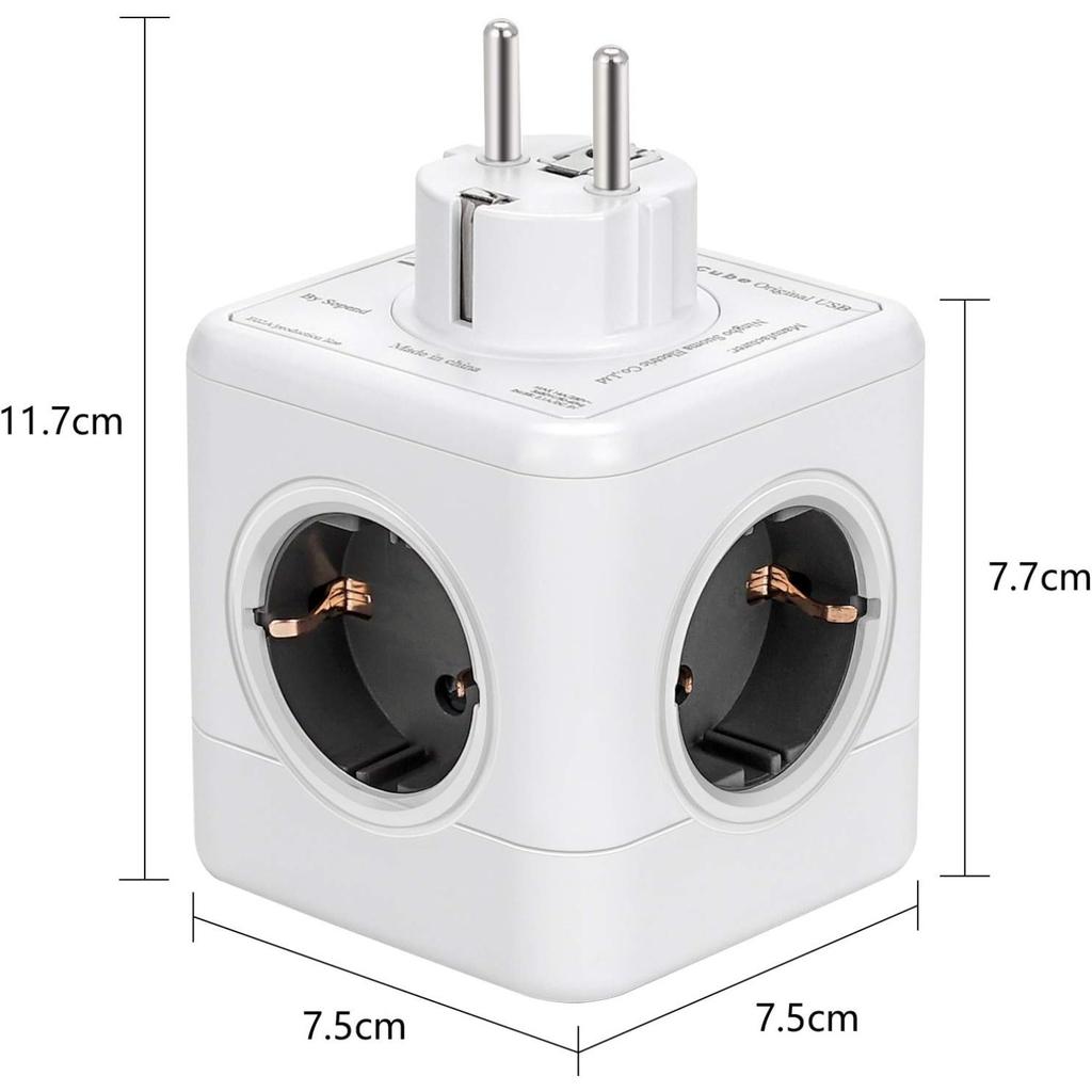Multiple USB Socket, Wall Socket, Cube, 4 Sockets, with 3 USB Power Supply, 7-in-1 Power Strip USB Power Supply with Switch, Wall Socket