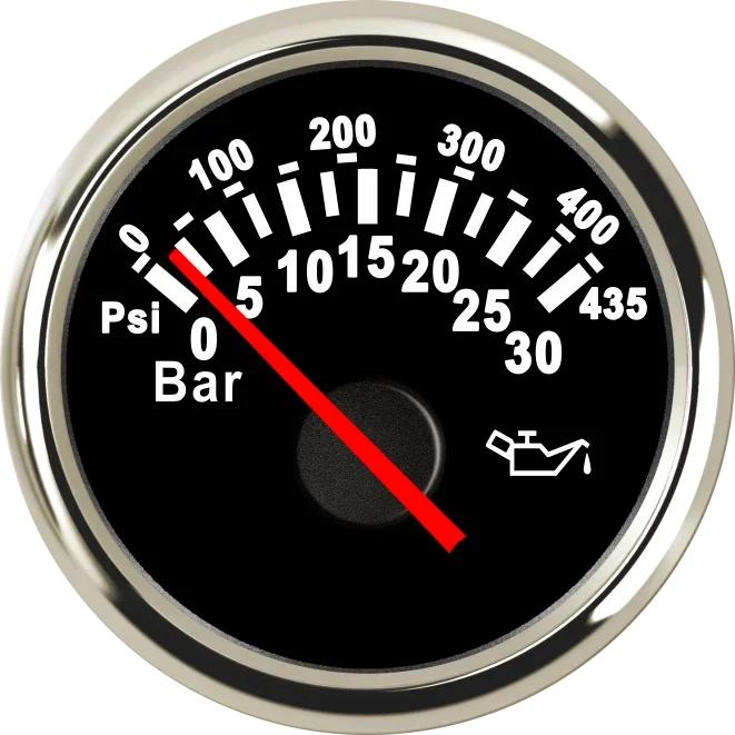 ELING Newest 52mm Oil Pressure Gauge 0-30Bar 0-435Psi Signal with Red Backlight for Motorcycle Boat Truck Universal 12V 24V
