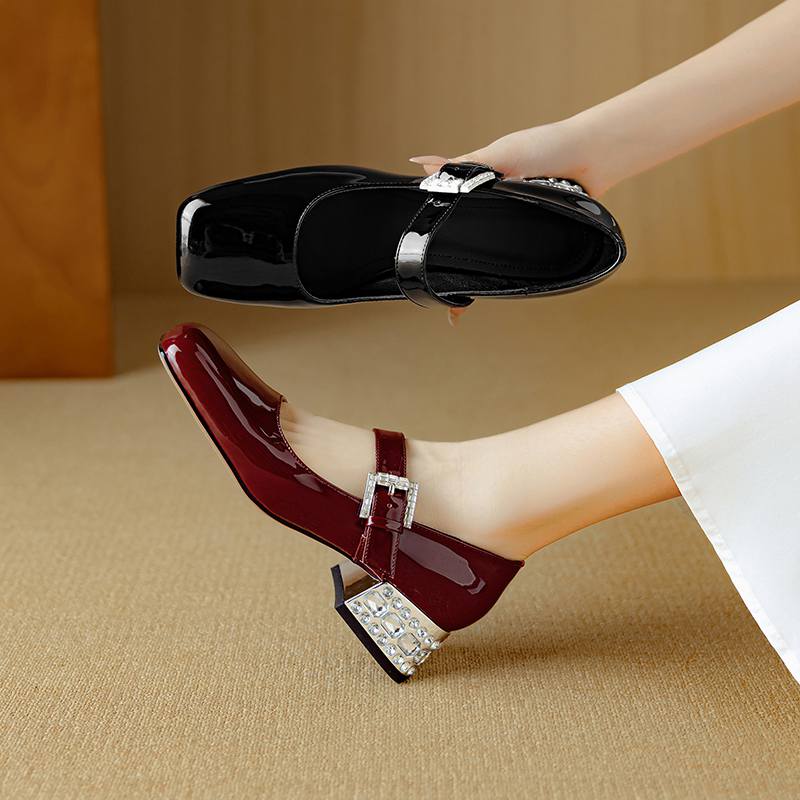 Krazing Pot Летние туфли из овчины размера 41 на среднем каблуке, Мэри Джейн с хрустальной пряжкой, квадратный носок, каблуки с бриллиантами, туфли-гладиаторы