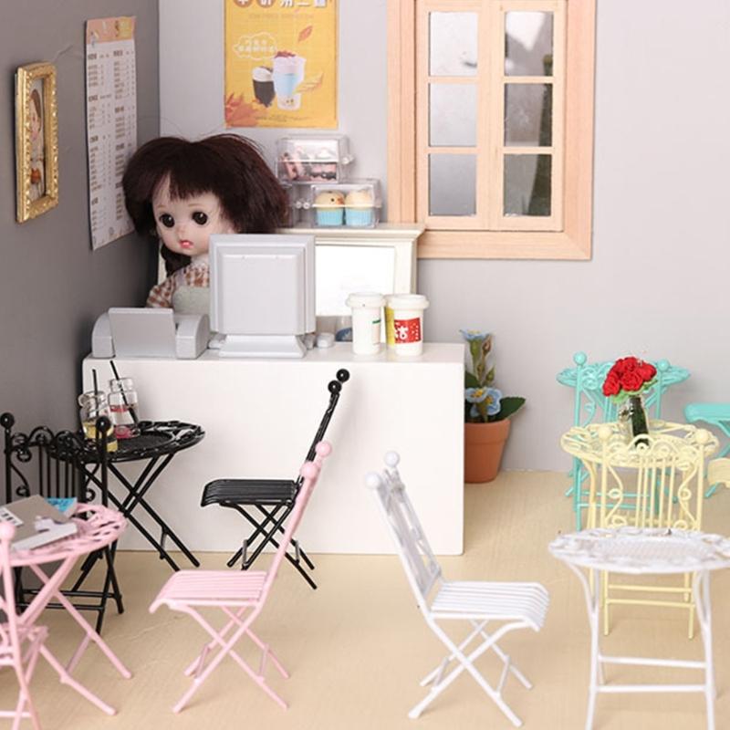 Набор миниатюрной мебели из кованого железа ручной работы: журнальный столик и стулья для кукольных домиков 1/12, модель, реквизит для отображения садовой сцены