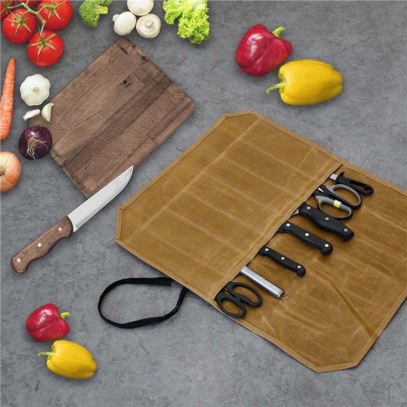 Chef Knife Bag Canvas Knife Roll Bag Kitchen Cooking Portable Durable Carry Bag Knife Storage Pockets Knives Accessories