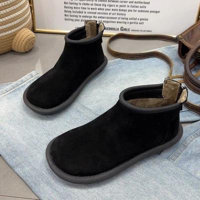 Новые короткие ботинки с большой головкой женские флисовые ботинки на толстой подошве в стиле ретро женские ботинки зима 2024 новые матовые флисовые зимние ботинки