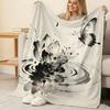 All-Season Thick Flannel Blanket, Ink-Wash Floral Chinese Style Throw, Soft Warm Home Decor for Guest Room Single Use, Christmas Halloween