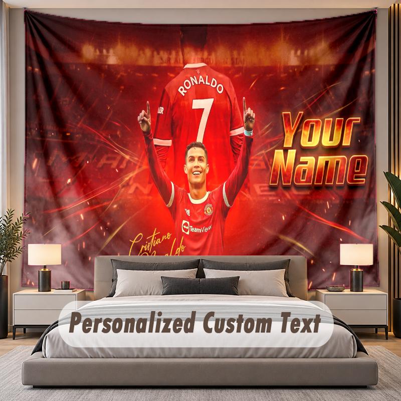 Custom Name Text Tapestry Cristiano Ronaldo Personalized Polyester Wall Tapestry For Bedroom And Room