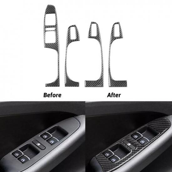 4Pcs For Volkswagen Jetta 11-14 Carbon Fiber Window Lift Switch Panel Trim Cover