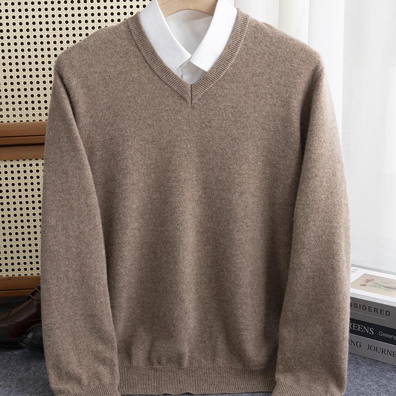 Мужской свитер из мериносовой шерсти с V-образным вырезом, пуловер, осень-зима, кашемир, теплый, однотонный, трикотаж, одежда, деловой низ, мягкие верхние части