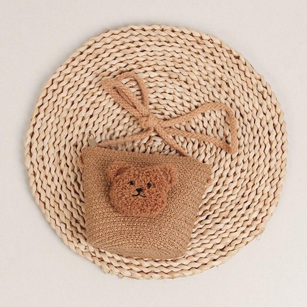 Handmade Shoulder Bag Straw Woven Wallet Cute Coin Purse Kids