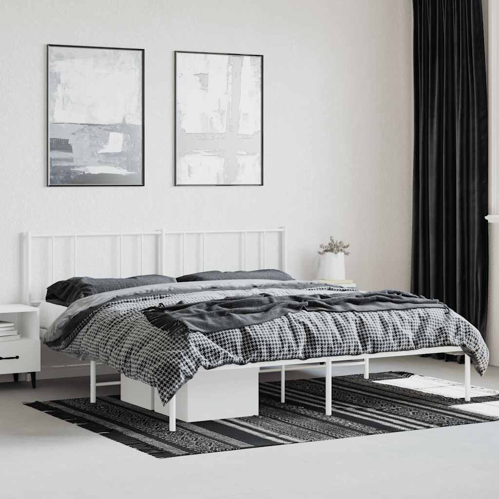 Metal Bed Frame with Headboard White 180 x 200 cm