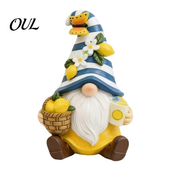 Pastoral Style Desk Accessory Lemon Gnome Figurine, Resin Garden Statue, Mediterranean Party Cute Butterfly Gift Decoration for Home Kitchen