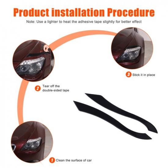 Piano Black Headlight Eyebrow Trim Sticker For BMW 6 Series E63 E64 2006-2010