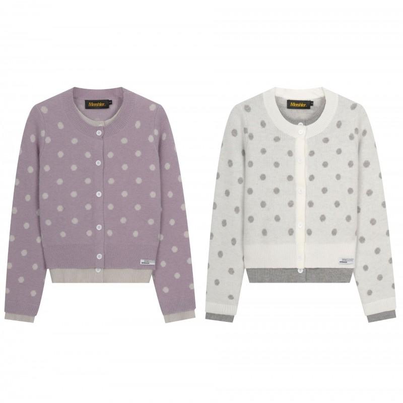 Magic Bear Fall Winter Knit Cardigan Lazy Fit Korean Style French Vintage Polka Dot Short Sweater Coat